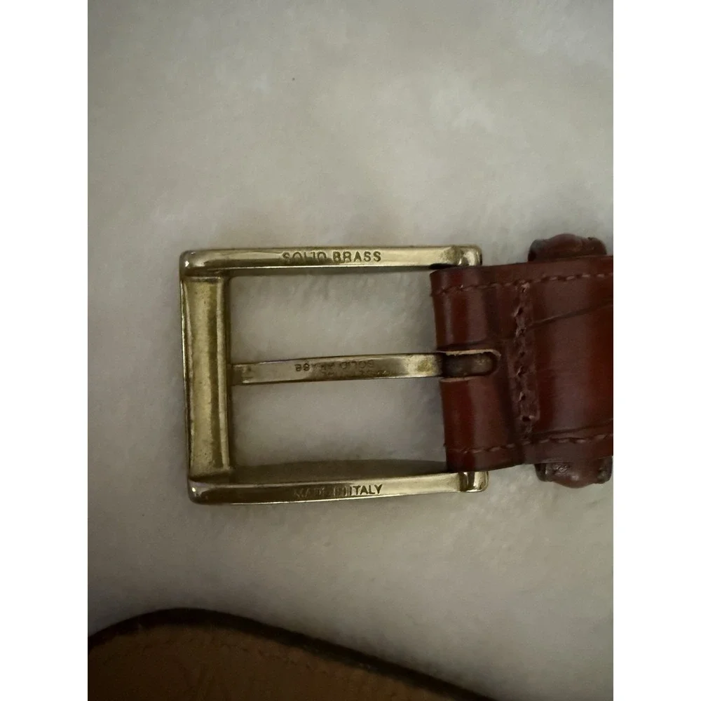 Jos A Bank Belt Mens 38 Beige W/ Black Stripe Leather Canvas Casual Belt